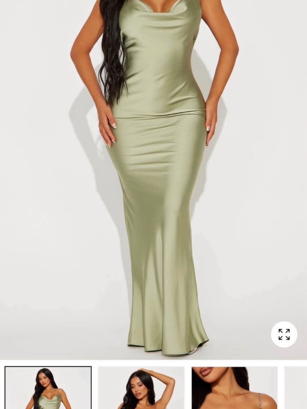 Fashion Nova Mira Satin Maxi
Dress - Sage